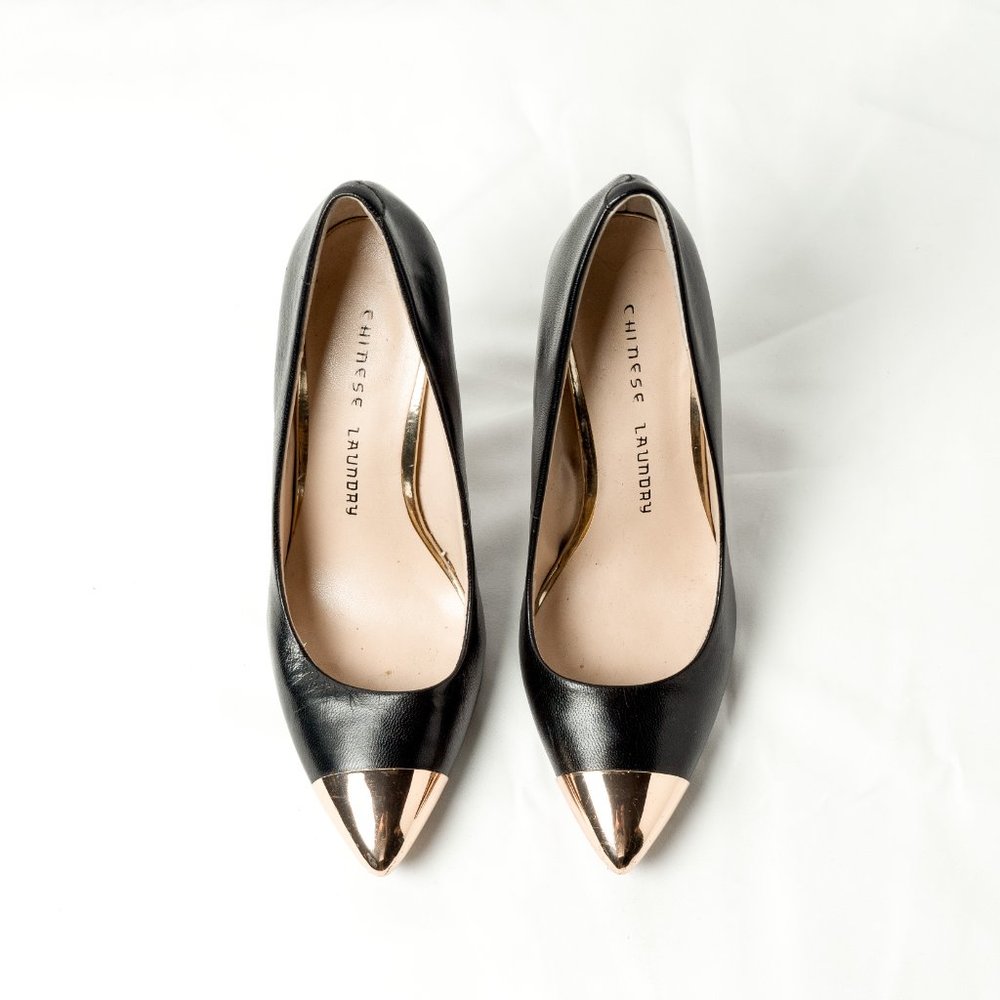 Chinese Laundry black and gold pumps.